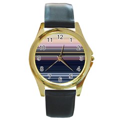 Horizontal Line Strokes Color Lines Round Gold Metal Watch by Pakjumat