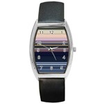 Horizontal Line Strokes Color Lines Barrel Style Metal Watch Front