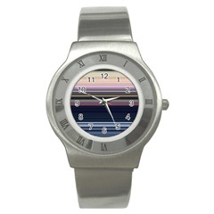 Horizontal Line Strokes Color Lines Stainless Steel Watch by Pakjumat