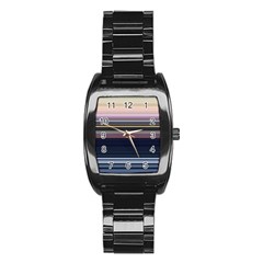 Horizontal Line Strokes Color Lines Stainless Steel Barrel Watch by Pakjumat