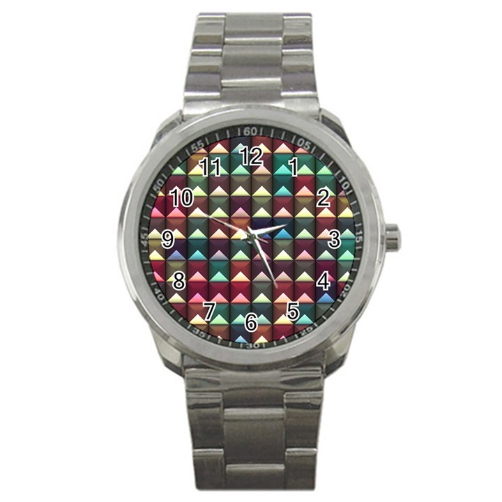 Diamond Geometric Square Design Pattern Sport Metal Watch