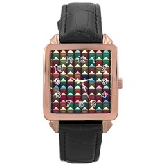 Diamond Geometric Square Design Pattern Rose Gold Leather Watch  by Pakjumat