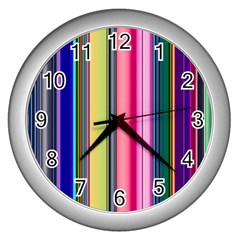 Pastel Colors Striped Pattern Wall Clock (silver)