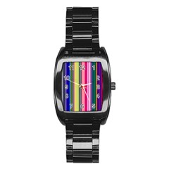 Pastel Colors Striped Pattern Stainless Steel Barrel Watch by Pakjumat