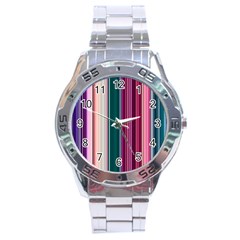 Vertical Line Color Lines Texture Stainless Steel Analogue Watch by Pakjumat