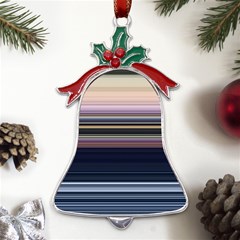 Horizontal Line Strokes Color Lines Metal Holly Leaf Bell Ornament by Pakjumat