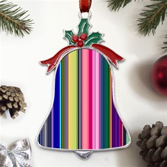 Pastel Colors Striped Pattern Metal Holly Leaf Bell Ornament by Pakjumat