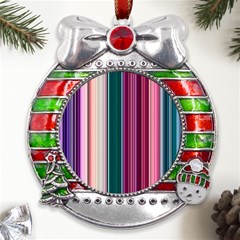 Vertical Line Color Lines Texture Metal X mas Ribbon With Red Crystal Round Ornament by Pakjumat