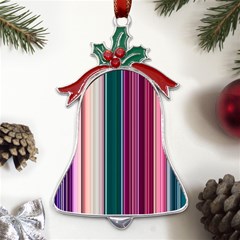 Vertical Line Color Lines Texture Metal Holly Leaf Bell Ornament by Pakjumat