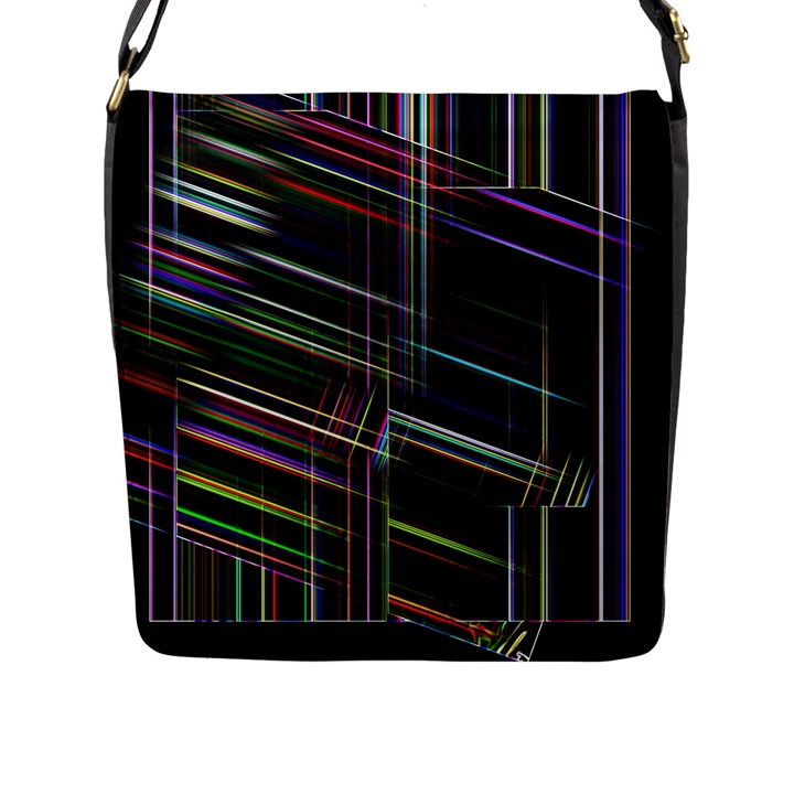 False Prismatic Black Background Flap Closure Messenger Bag (L)