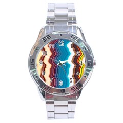 Line Vertical Lines Color Lines Stainless Steel Analogue Watch by Pakjumat