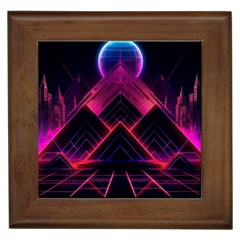 Synthwave City Retrowave Wave Framed Tile by Pakjumat