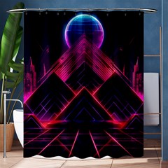 Synthwave City Retrowave Wave Shower Curtain 60  x 72  (Medium) 