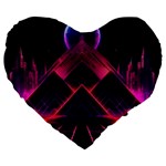 Synthwave City Retrowave Wave Large 19  Premium Heart Shape Cushions Front