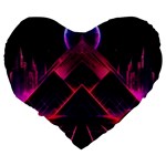 Synthwave City Retrowave Wave Large 19  Premium Heart Shape Cushions Back