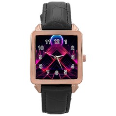 Synthwave City Retrowave Wave Rose Gold Leather Watch 