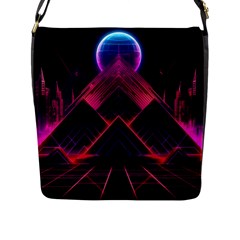 Synthwave City Retrowave Wave Flap Closure Messenger Bag (L)