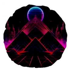 Synthwave City Retrowave Wave Large 18  Premium Flano Round Cushions by Pakjumat