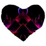 Synthwave City Retrowave Wave Large 19  Premium Flano Heart Shape Cushions Front