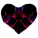 Synthwave City Retrowave Wave Large 19  Premium Flano Heart Shape Cushions Back