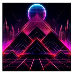 Synthwave City Retrowave Wave Square Satin Scarf (36  x 36 )