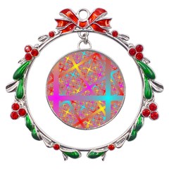 Geometric Abstract Colorful Metal X mas Wreath Ribbon Ornament