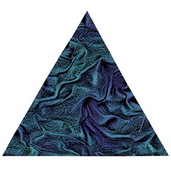 Abstract Blue Wave Texture Patten Wooden Puzzle Triangle by Pakjumat