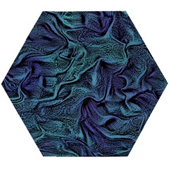 Abstract Blue Wave Texture Patten Wooden Puzzle Hexagon by Pakjumat