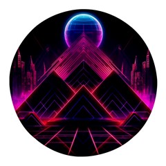 Synthwave City Retrowave Wave Round Glass Fridge Magnet (4 pack)