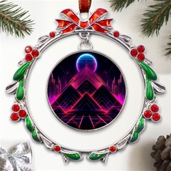 Synthwave City Retrowave Wave Metal X mas Wreath Ribbon Ornament