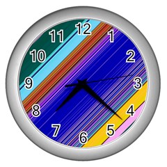 Color Lines Slanting Green Blue Wall Clock (silver) by Pakjumat