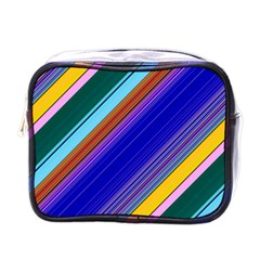 Color Lines Slanting Green Blue Mini Toiletries Bag (one Side) by Pakjumat