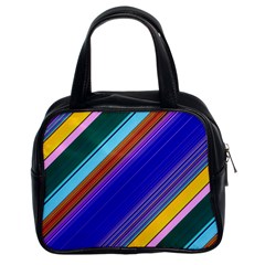 Color Lines Slanting Green Blue Classic Handbag (two Sides) by Pakjumat