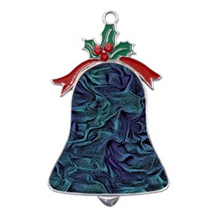 Abstract Blue Wave Texture Patten Metal Holly Leaf Bell Ornament by Pakjumat