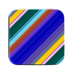 Color Lines Slanting Green Blue Square Metal Box (black) by Pakjumat