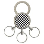 Black White Checker Pattern Checkerboard 3-Ring Key Chain Front