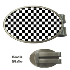 Black White Checker Pattern Checkerboard Money Clips (oval)  by Pakjumat