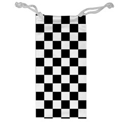 Black White Checker Pattern Checkerboard Jewelry Bag by Pakjumat