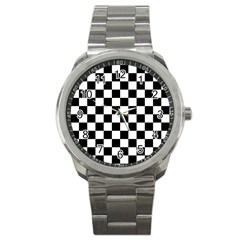 Black White Checker Pattern Checkerboard Sport Metal Watch by Pakjumat