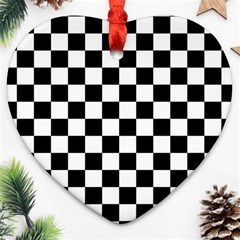 Black White Checker Pattern Checkerboard Heart Ornament (two Sides) by Pakjumat