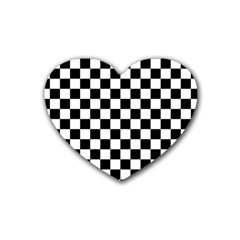 Black White Checker Pattern Checkerboard Rubber Heart Coaster (4 Pack) by Pakjumat