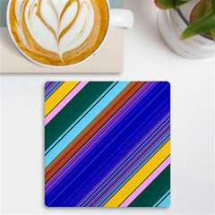 Color Lines Slanting Green Blue Uv Print Square Tile Coaster  by Pakjumat