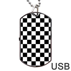 Black White Checker Pattern Checkerboard Dog Tag Usb Flash (one Side) by Pakjumat