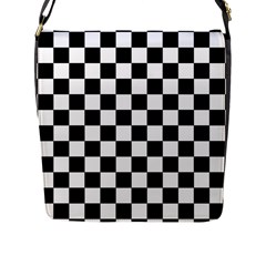 Black White Checker Pattern Checkerboard Flap Closure Messenger Bag (l) by Pakjumat