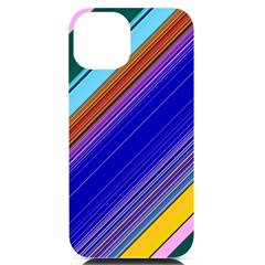 Color Lines Slanting Green Blue Iphone 14 Black Uv Print Case by Pakjumat