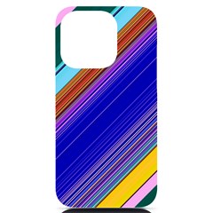 Color Lines Slanting Green Blue Iphone 14 Pro Black Uv Print Case by Pakjumat