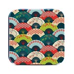 Japanese Fans Bright Pattern Square Metal Box (Black) Front