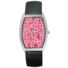 Cute Pink Sakura Flower Pattern Barrel Style Metal Watch