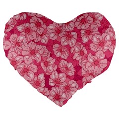 Cute Pink Sakura Flower Pattern Large 19  Premium Heart Shape Cushions by Pakjumat