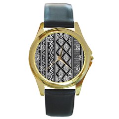 Tribal African Pattern Round Gold Metal Watch by Pakjumat